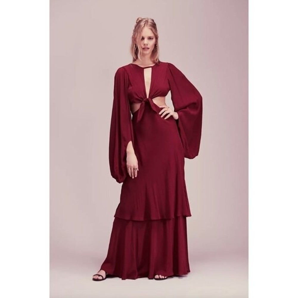 NEW Free People Womens 2 Draped The Sun Dress Burgundy Open Back Maxi‎ Size 6